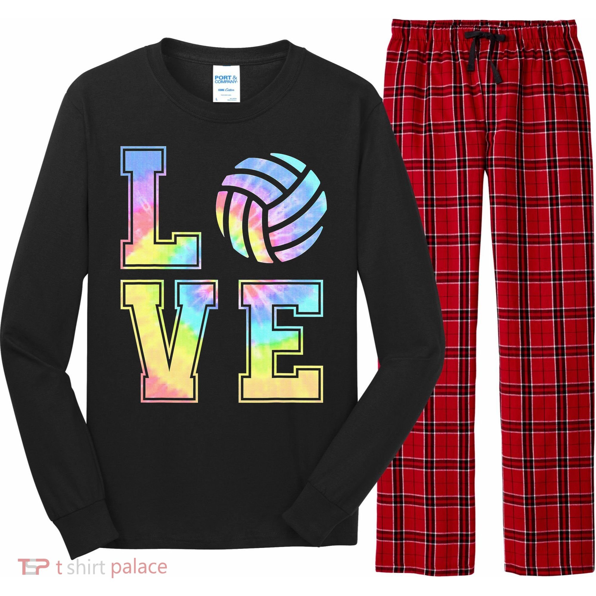 Peace Love Volleyball Tie Dye Cute Volleyball Lovers Long Sleeve Pajama Set