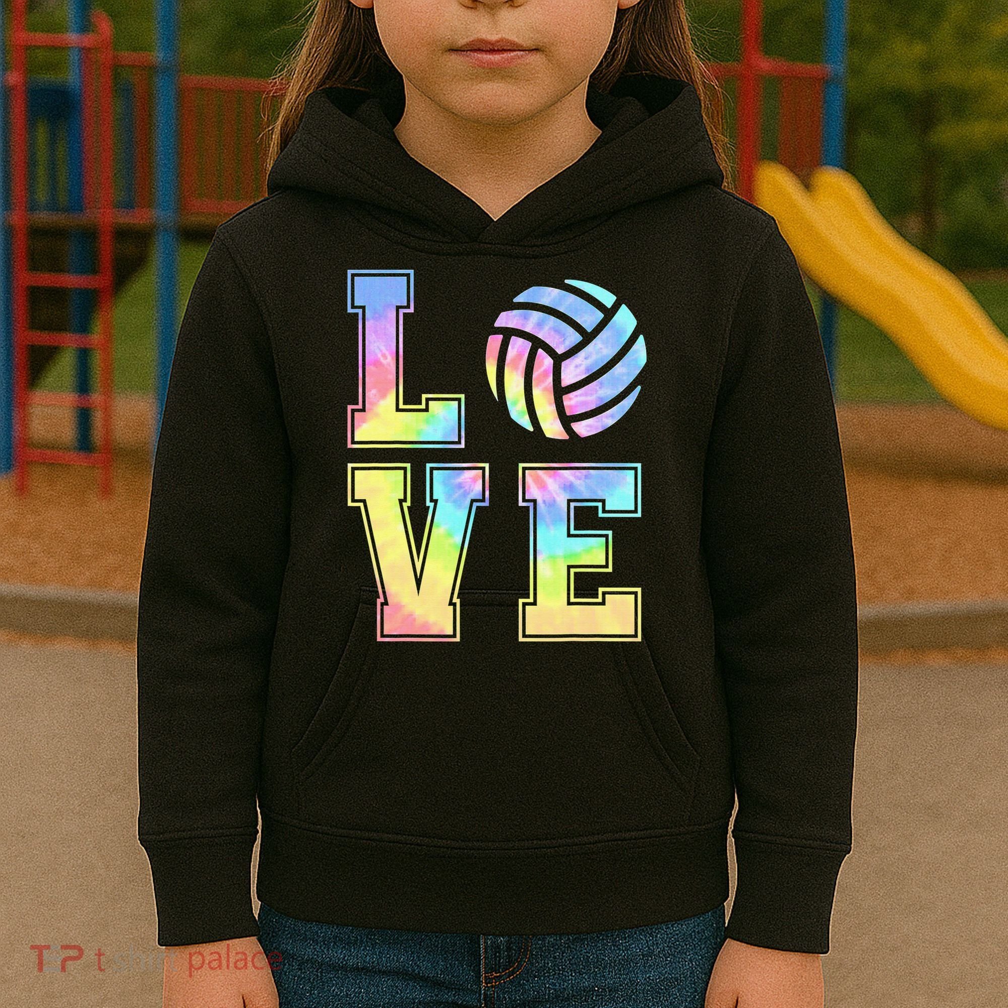 Peace Love Volleyball Tie Dye Cute Volleyball Lovers Kids Hoodie