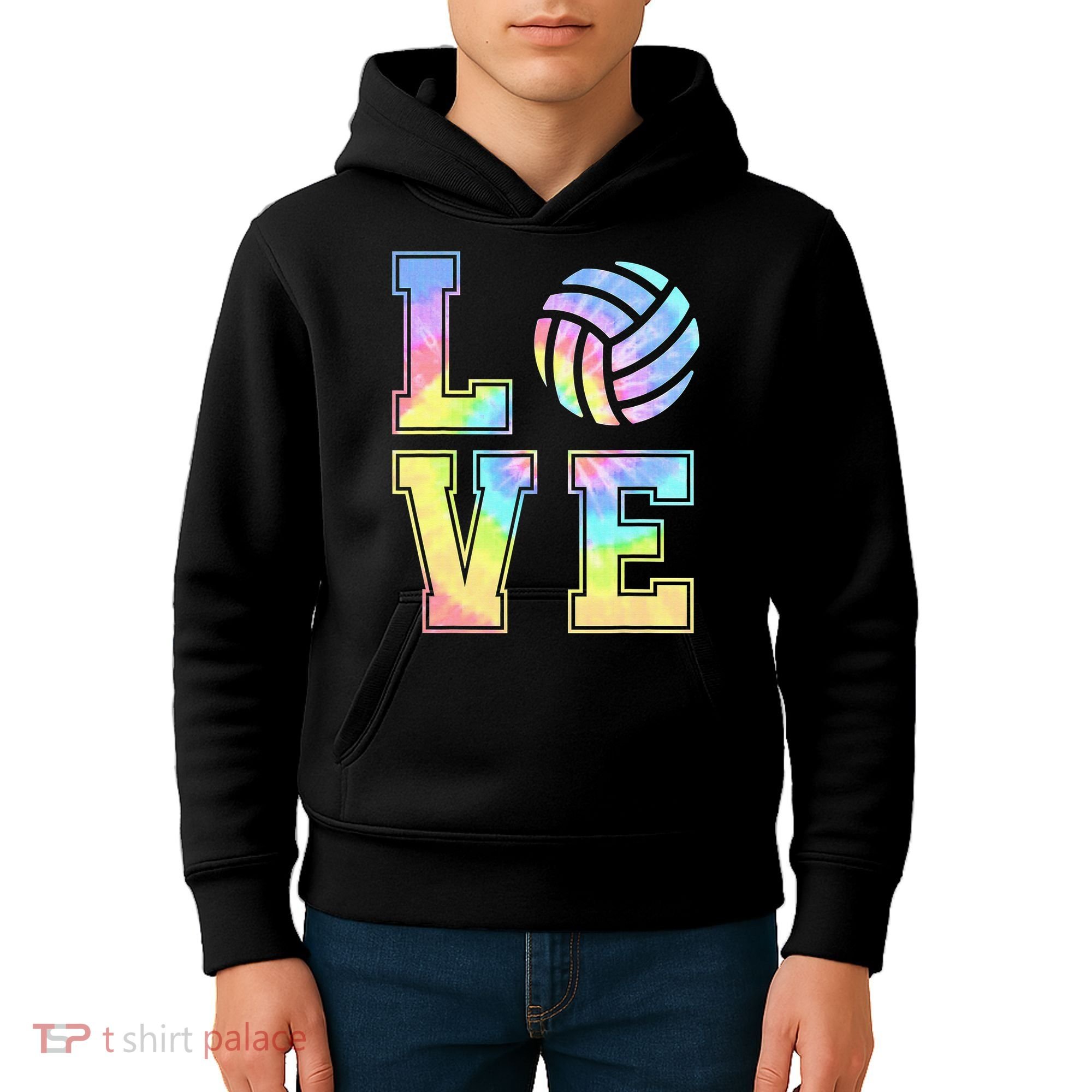 Peace Love Volleyball Tie Dye Cute Volleyball Lovers Kids Hoodie