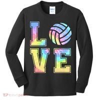 Peace Love Volleyball Tie Dye Cute Volleyball Lovers Kids Long Sleeve Shirt thumb 0