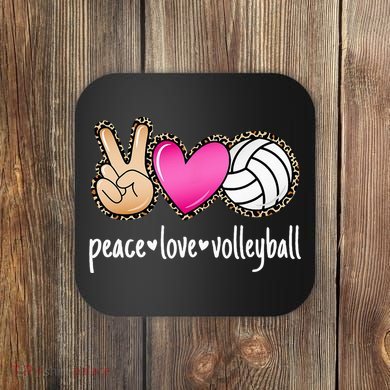Peace Love Volleyball Leopard Women Ladies Volleyball Coaster