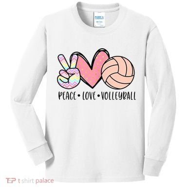 Peace Love Volleyball Kids Long Sleeve Shirt