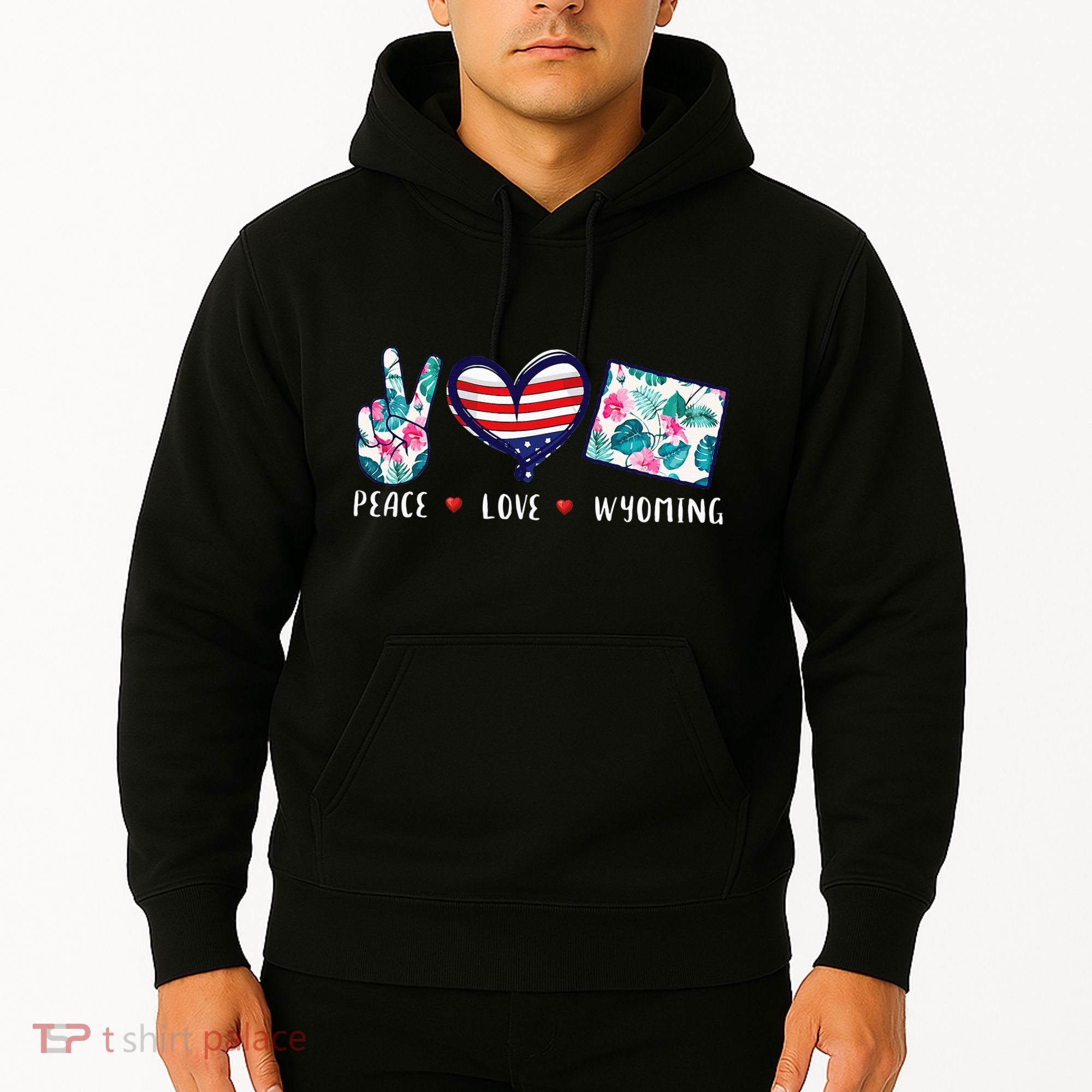 Peace Love Wyoming Flag Grown Souvenirs Hoodie
