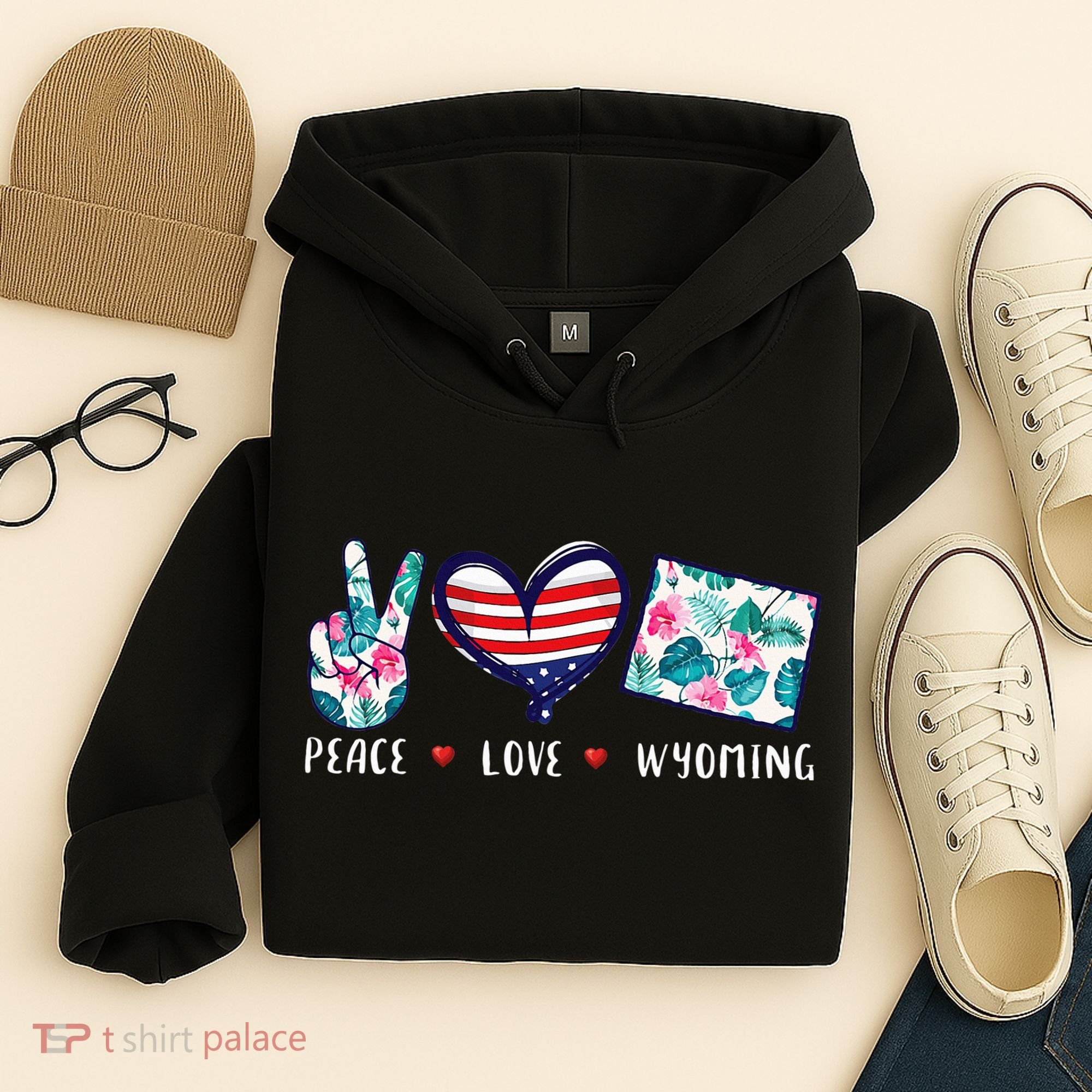 Peace Love Wyoming Flag Grown Souvenirs Hoodie