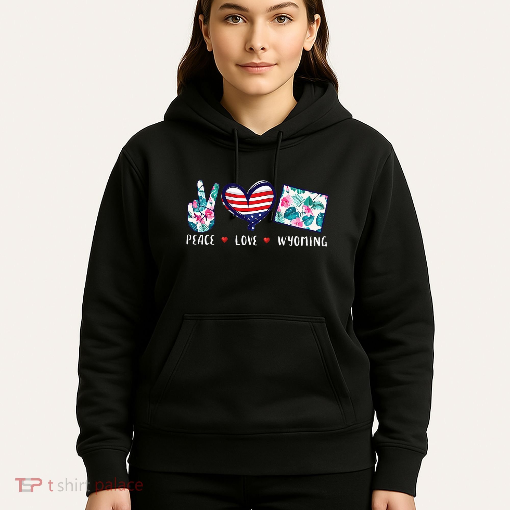 Peace Love Wyoming Flag Grown Souvenirs Hoodie