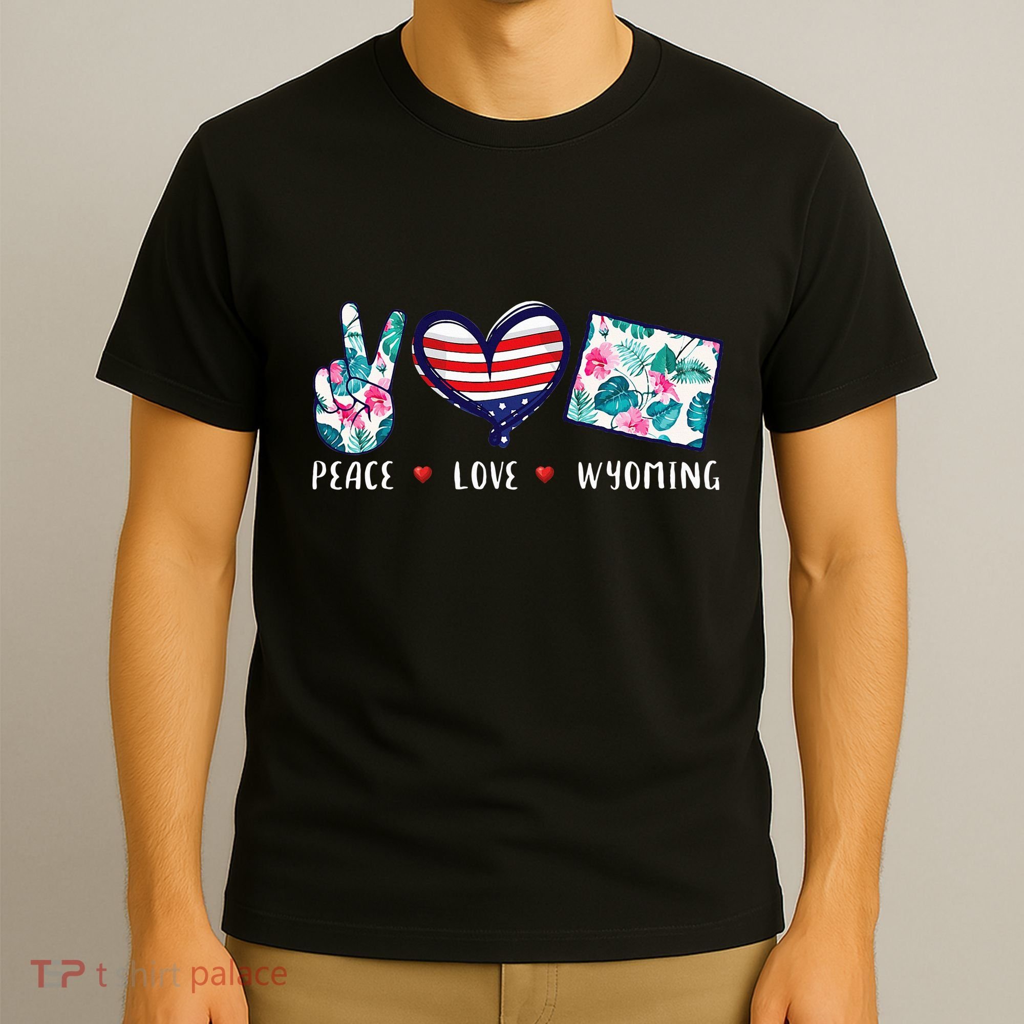 Peace Love Wyoming Flag Grown Souvenirs T-Shirt