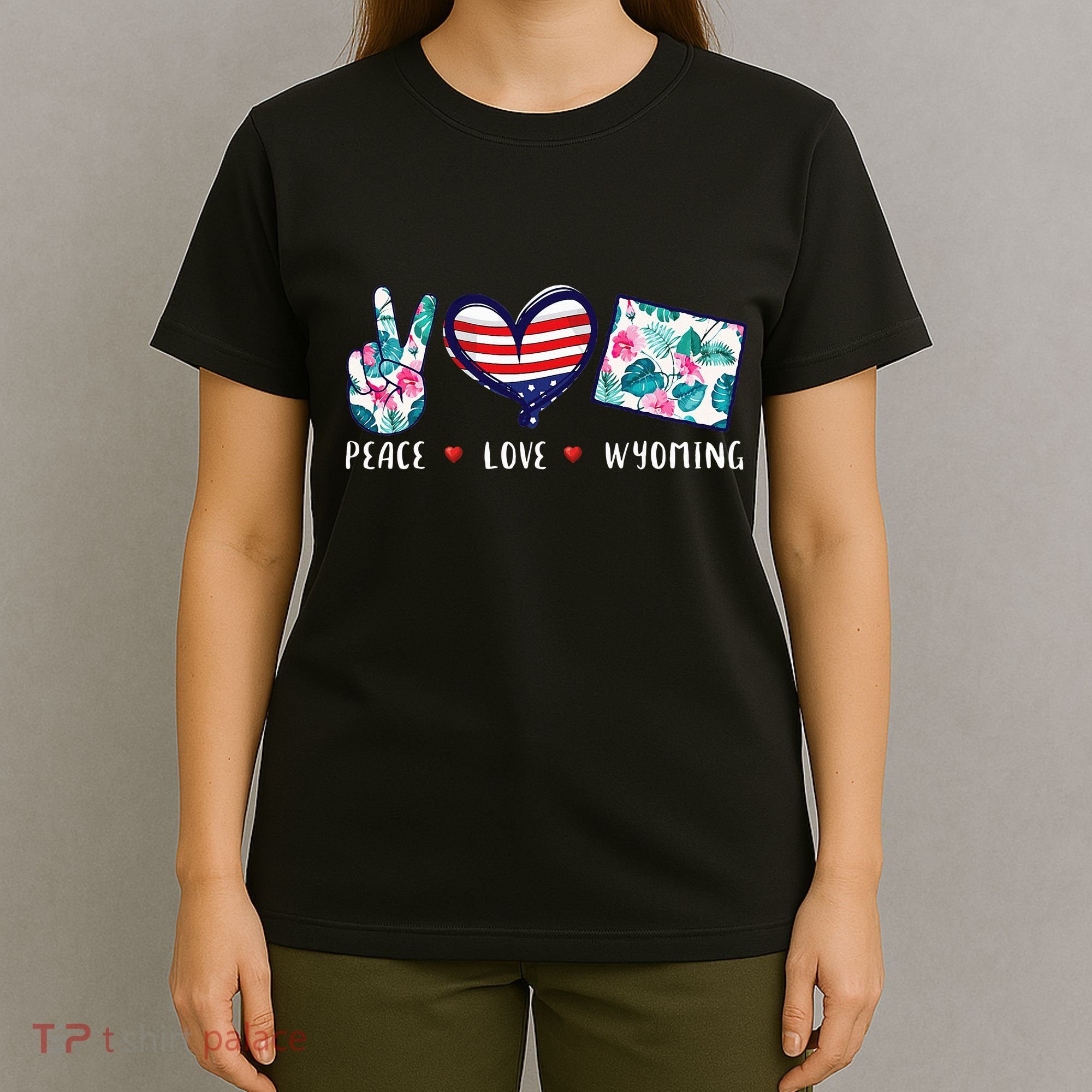 Peace Love Wyoming Flag Grown Souvenirs T-Shirt