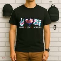 Peace Love Wyoming Flag Grown Souvenirs T-Shirt thumb 6