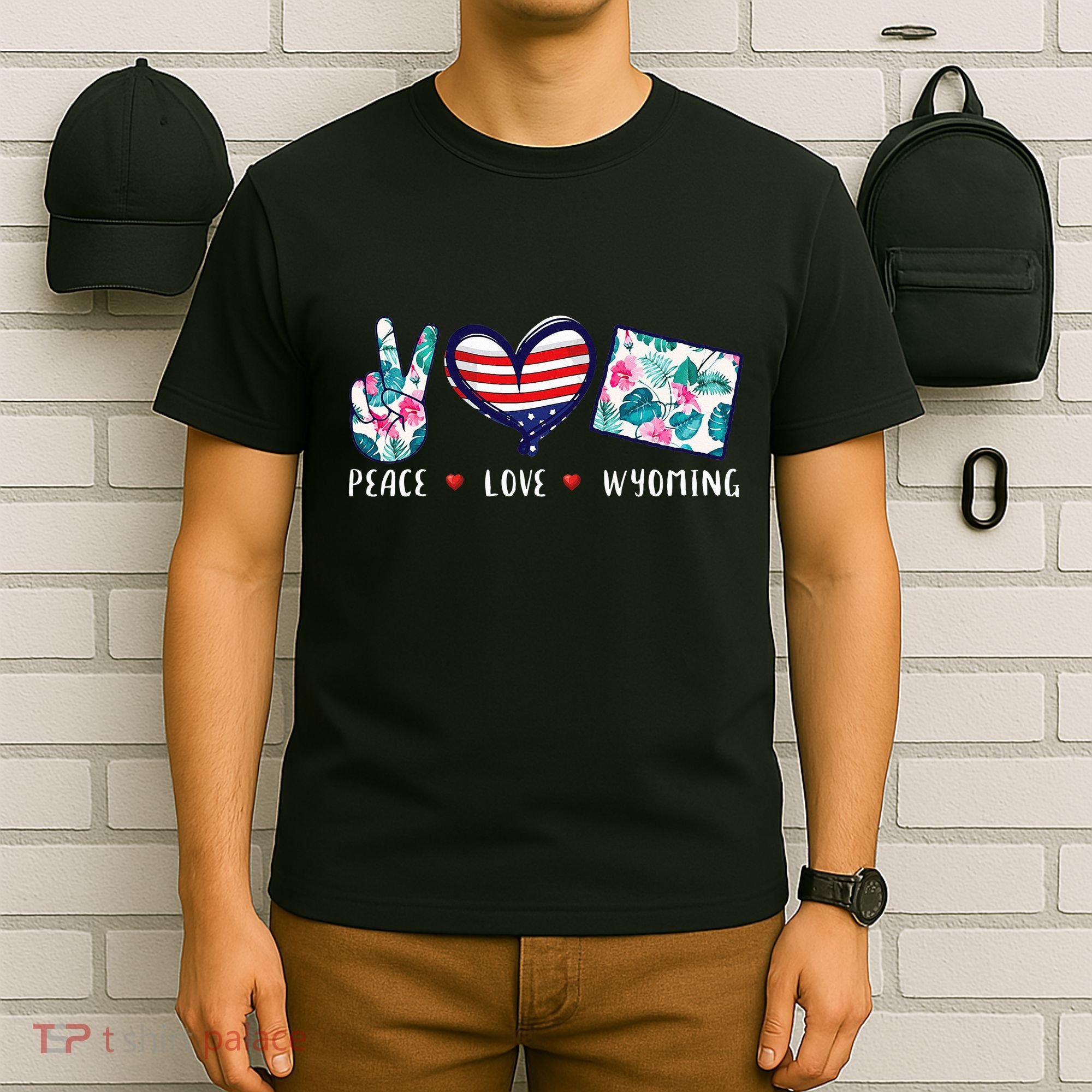 Peace Love Wyoming Flag Grown Souvenirs T-Shirt