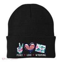 Peace Love Wyoming Flag Grown Souvenirs Beanie thumb 0
