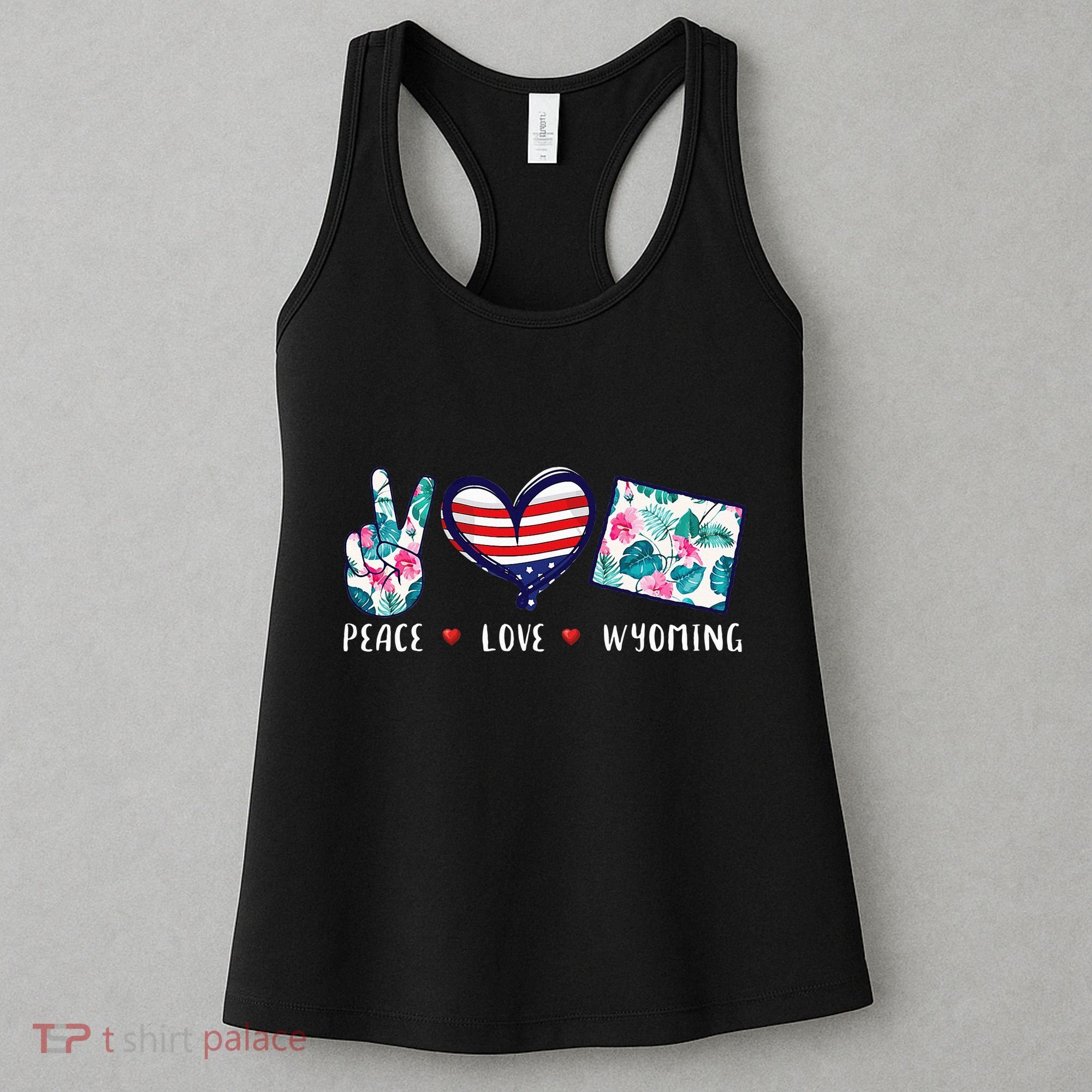 Peace Love Wyoming Flag Grown Souvenirs Women's Tank Top