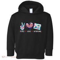 Peace Love Wyoming Flag Grown Souvenirs Toddler Hoodie thumb 0