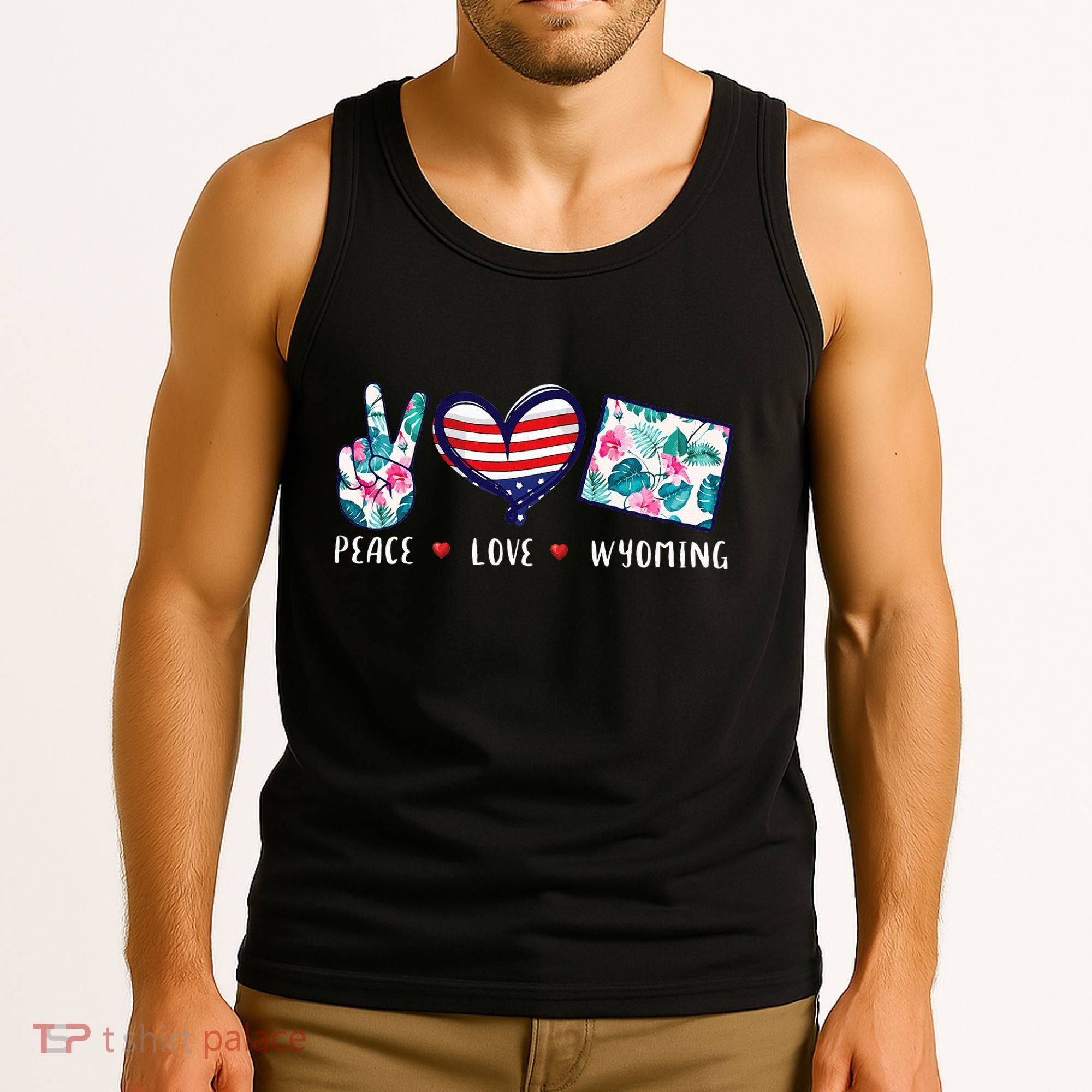 Peace Love Wyoming Flag Grown Souvenirs Tank Top