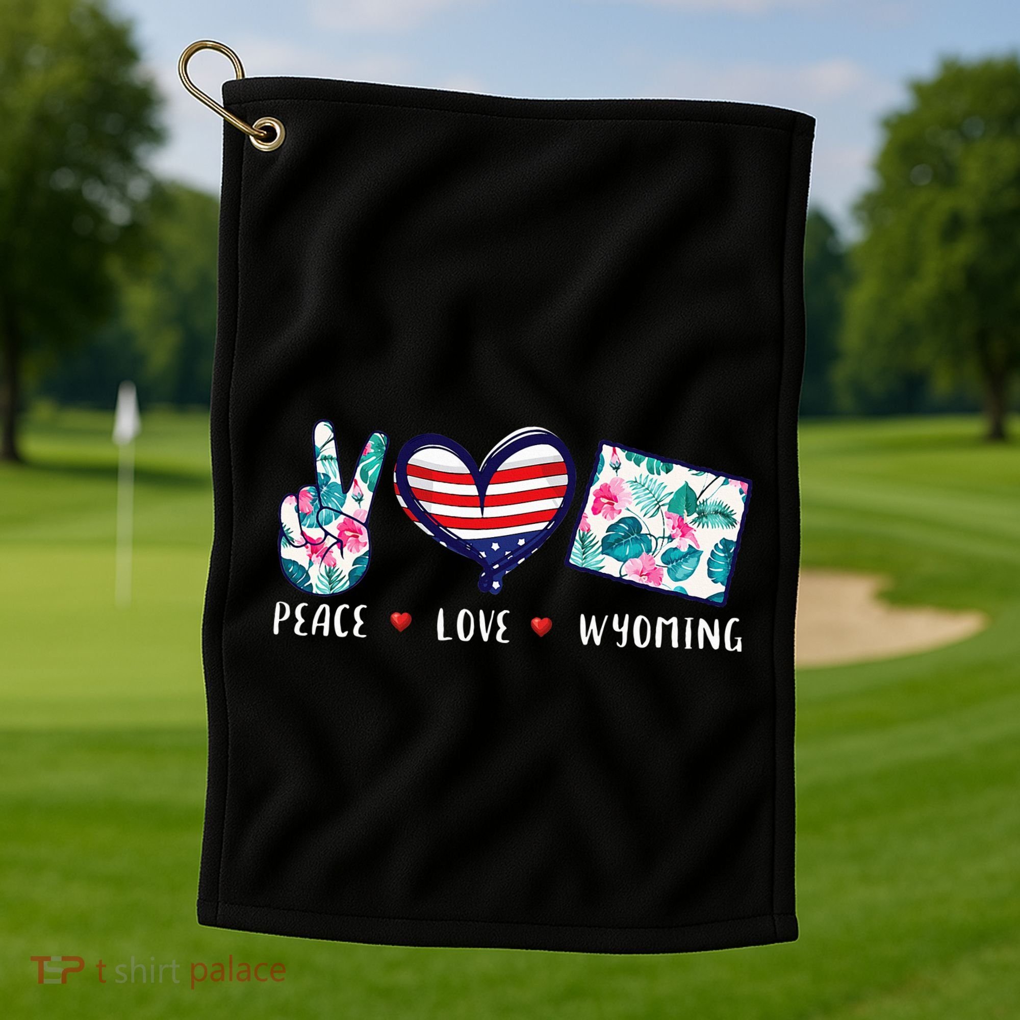 Peace Love Wyoming Flag Grown Souvenirs Golf Towel
