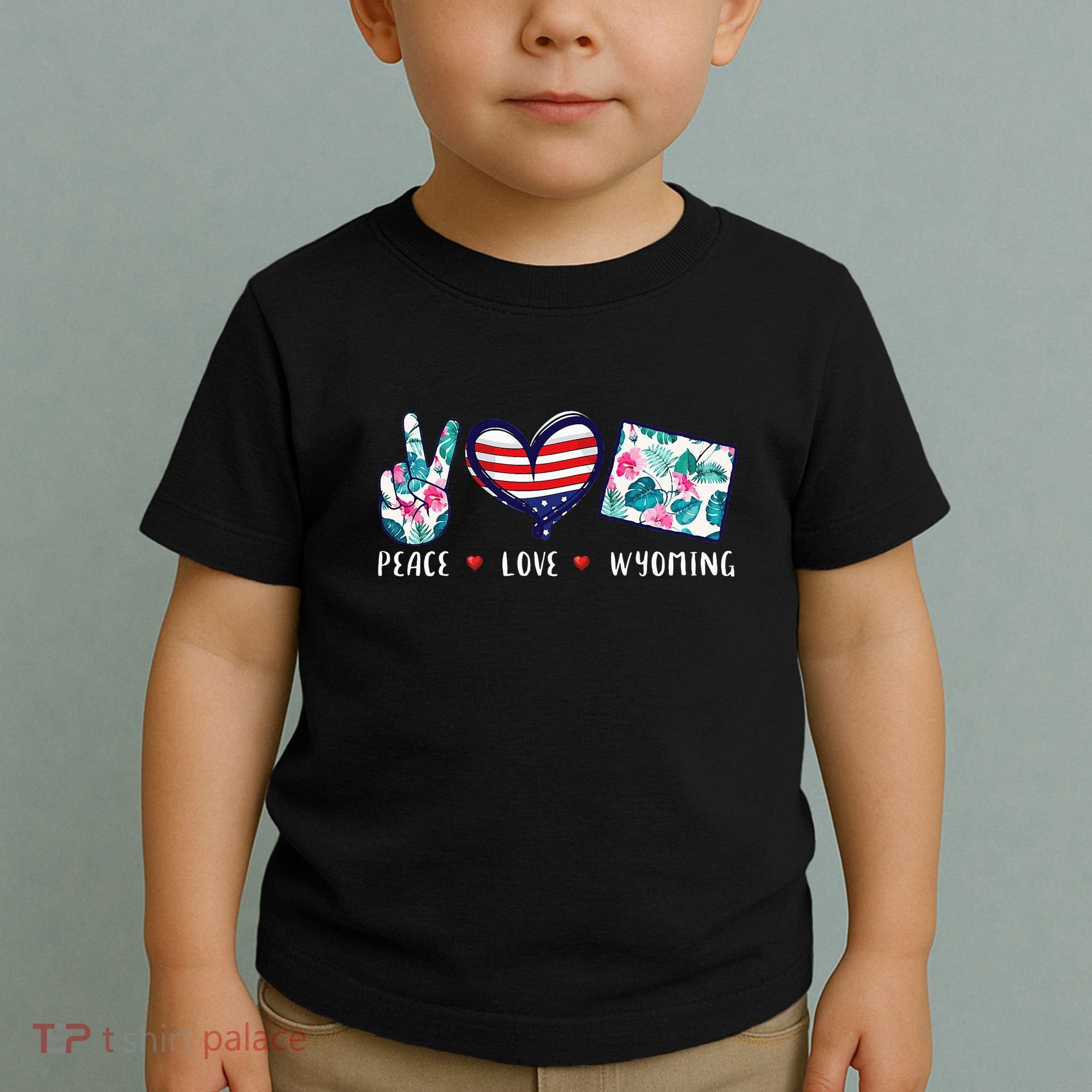 Peace Love Wyoming Flag Grown Souvenirs Toddler T-Shirt