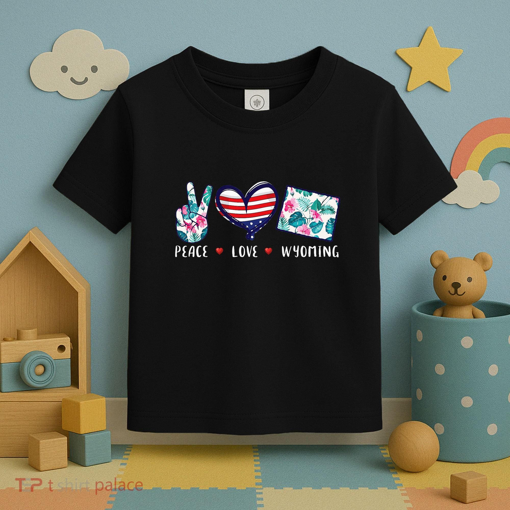Peace Love Wyoming Flag Grown Souvenirs Toddler T-Shirt