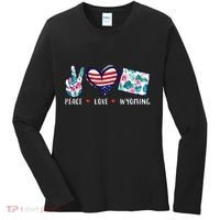 Peace Love Wyoming Flag Grown Souvenirs Women's Long Sleeve Shirt thumb 0