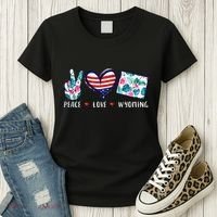 Peace Love Wyoming Flag Grown Souvenirs Women's T-Shirt thumb 3