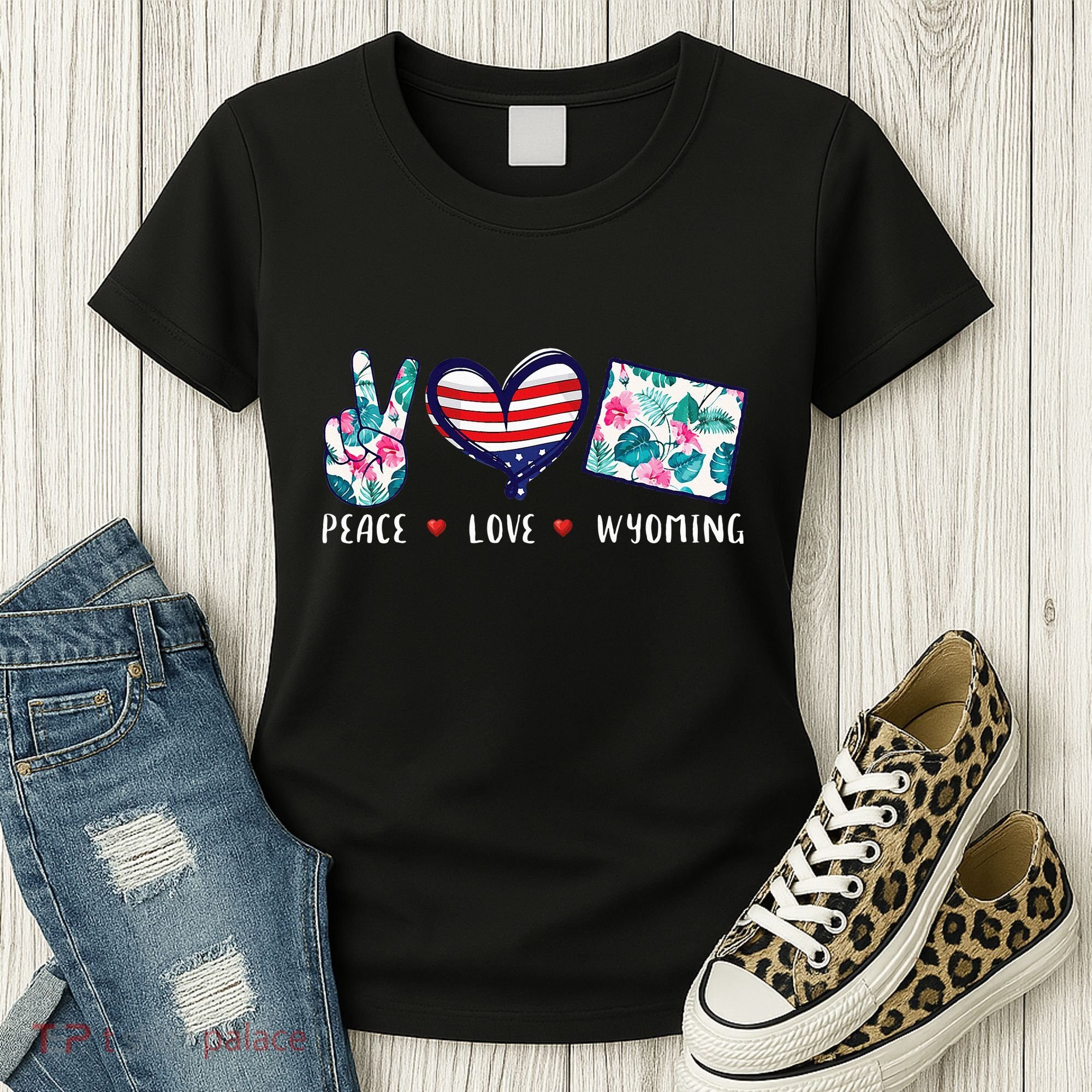 Peace Love Wyoming Flag Grown Souvenirs Women's T-Shirt