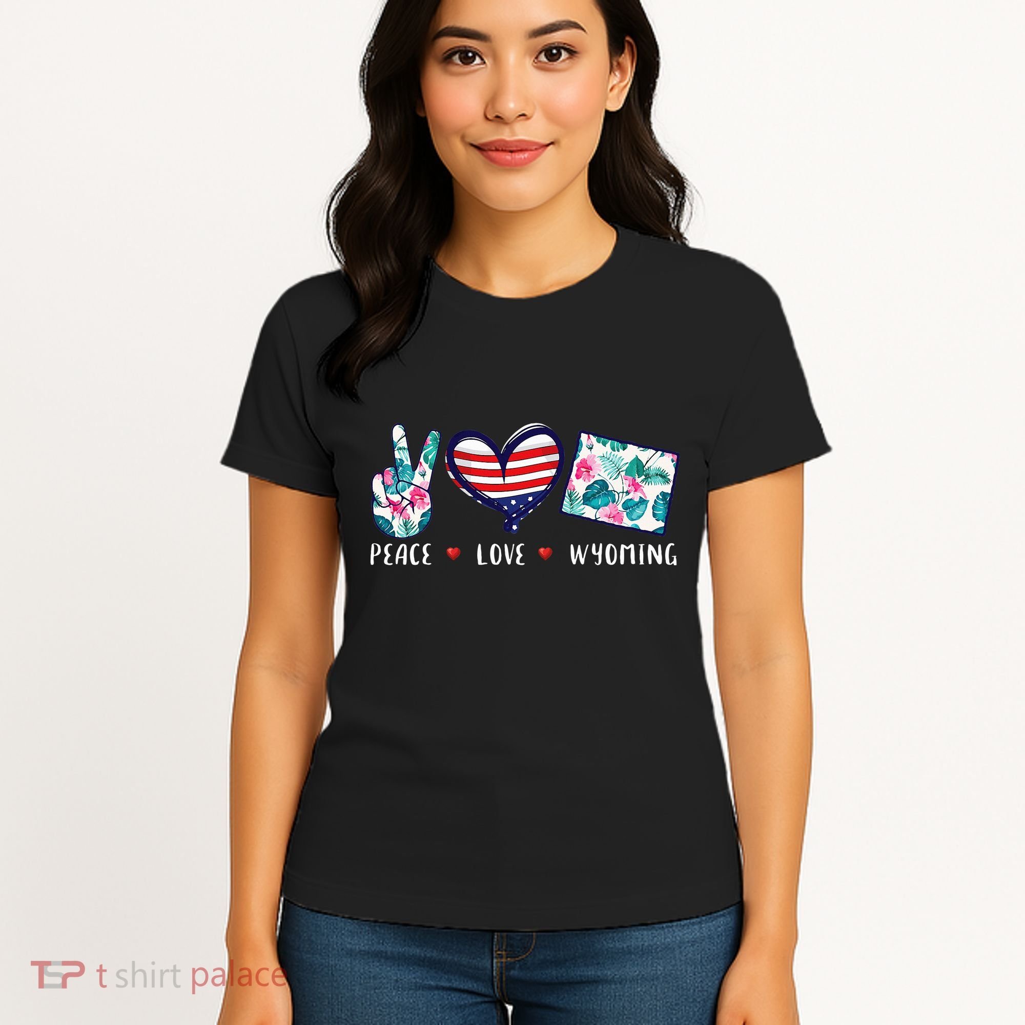 Peace Love Wyoming Flag Grown Souvenirs Women's T-Shirt