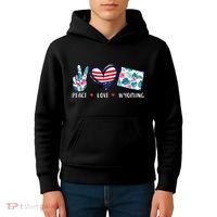 Peace Love Wyoming Flag Grown Souvenirs Kids Hoodie thumb 4