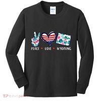 Peace Love Wyoming Flag Grown Souvenirs Kids Long Sleeve Shirt thumb 0