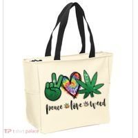 Peace Love Weed Marijuana Hippie Weed Cannabis 420 Stoner Tote Bag thumb 2