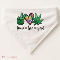 Peace Love Weed Marijuana Hippie Weed Cannabis 420 Stoner USA-Made Doggie Bandana thumb 0