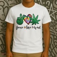 Peace Love Weed Marijuana Hippie Weed Cannabis 420 Stoner T-Shirt thumb 3