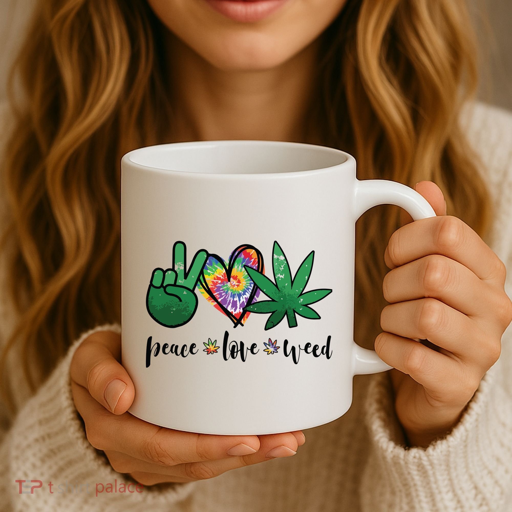 Peace Love Weed Marijuana Hippie Weed Cannabis 420 Stoner Coffee Mug