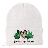 Peace Love Weed Marijuana Hippie Weed Cannabis 420 Stoner Beanie thumb 0