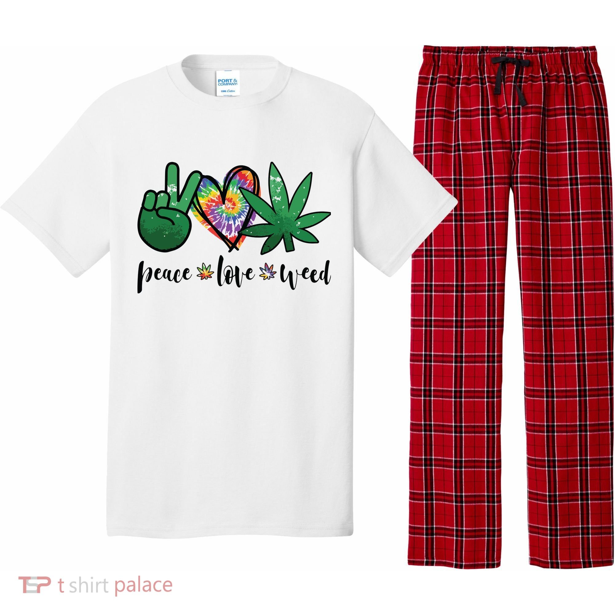 Peace Love Weed Marijuana Hippie Weed Cannabis 420 Stoner Pajama Set