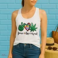 Peace Love Weed Marijuana Hippie Weed Cannabis 420 Stoner Women's Tank Top thumb 2