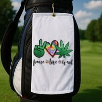 Peace Love Weed Marijuana Hippie Weed Cannabis 420 Stoner Golf Towel thumb 2