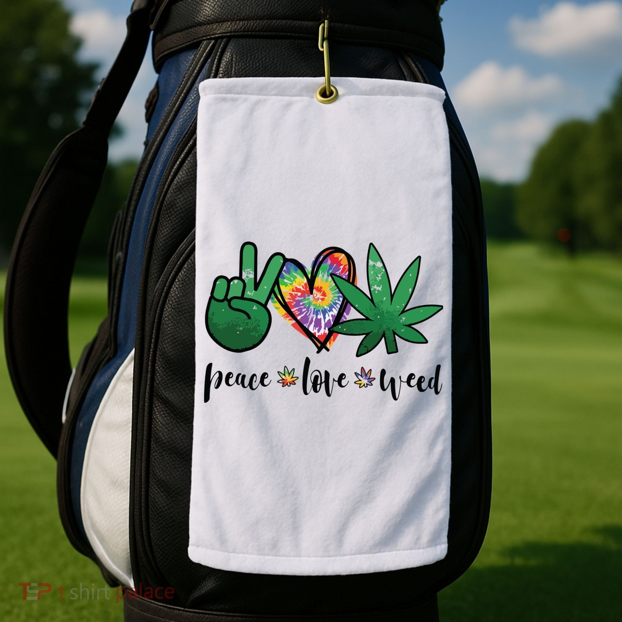 Peace Love Weed Marijuana Hippie Weed Cannabis 420 Stoner Golf Towel