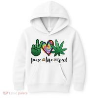 Peace Love Weed Marijuana Hippie Weed Cannabis 420 Stoner Kids Hoodie thumb 0