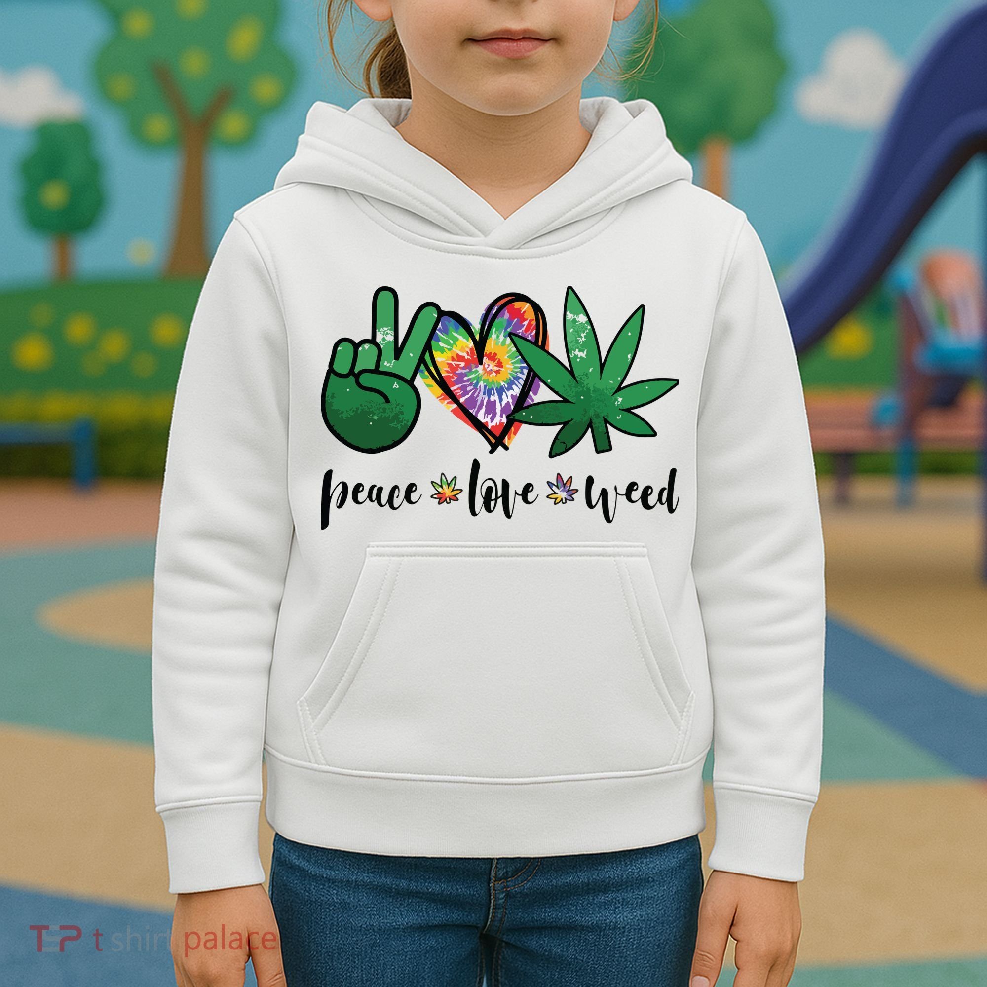 Peace Love Weed Marijuana Hippie Weed Cannabis 420 Stoner Kids Hoodie