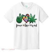 Peace Love Weed Marijuana Hippie Weed Cannabis 420 Stoner Kids T-Shirt thumb 0