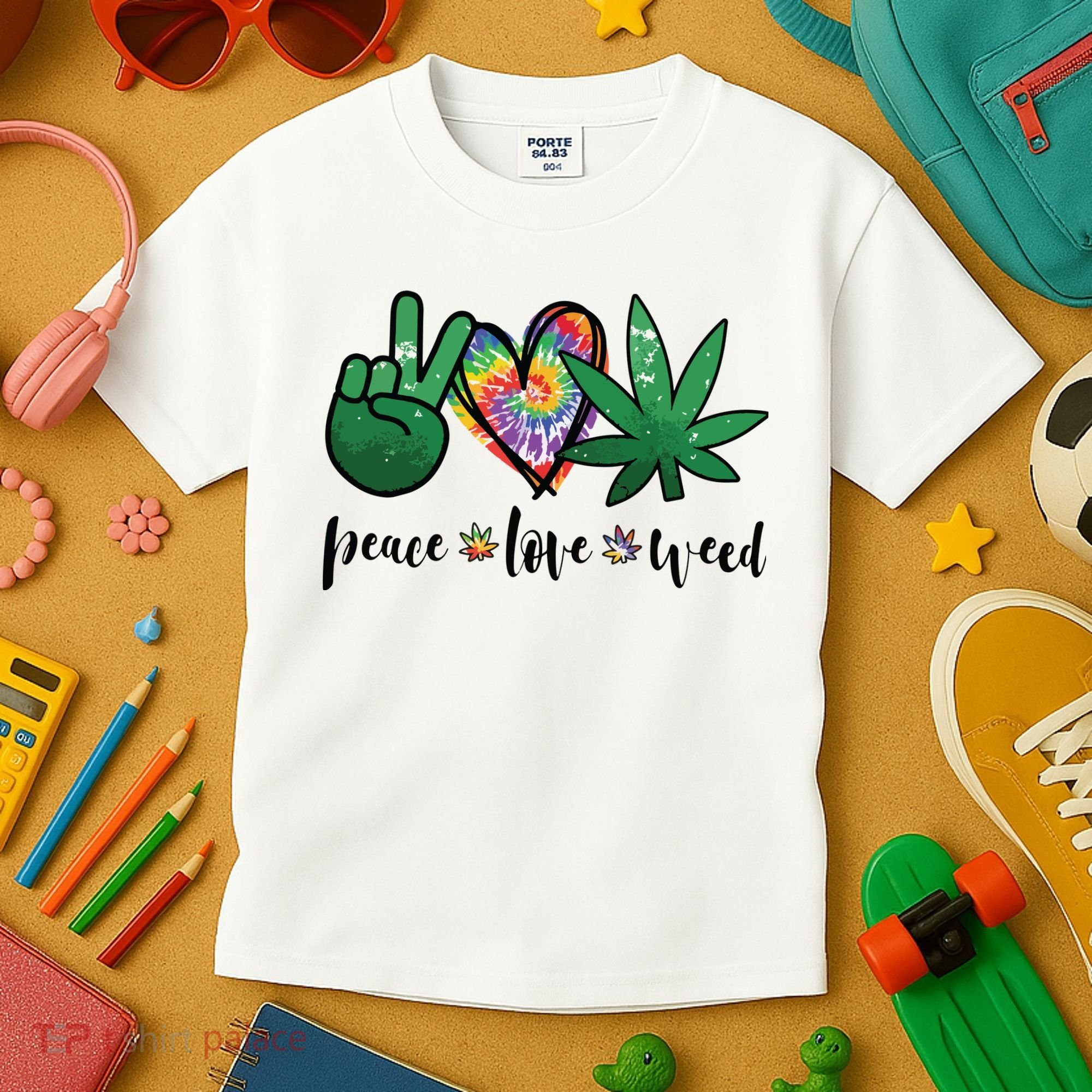 Peace Love Weed Marijuana Hippie Weed Cannabis 420 Stoner Kids T-Shirt