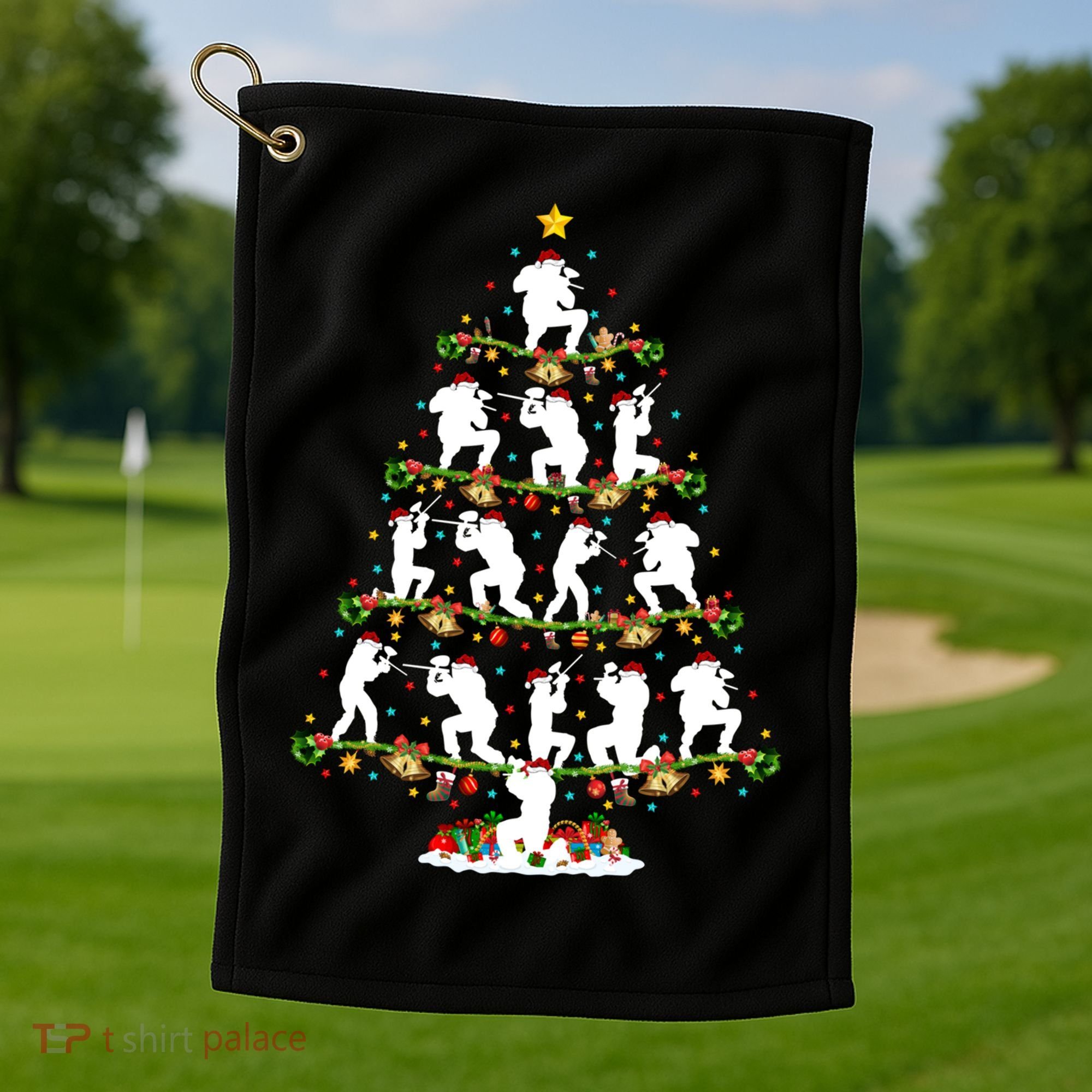 Paintball Lover Xmas Santa Paintball Player Christmas Tree Funny Gift Golf Towel