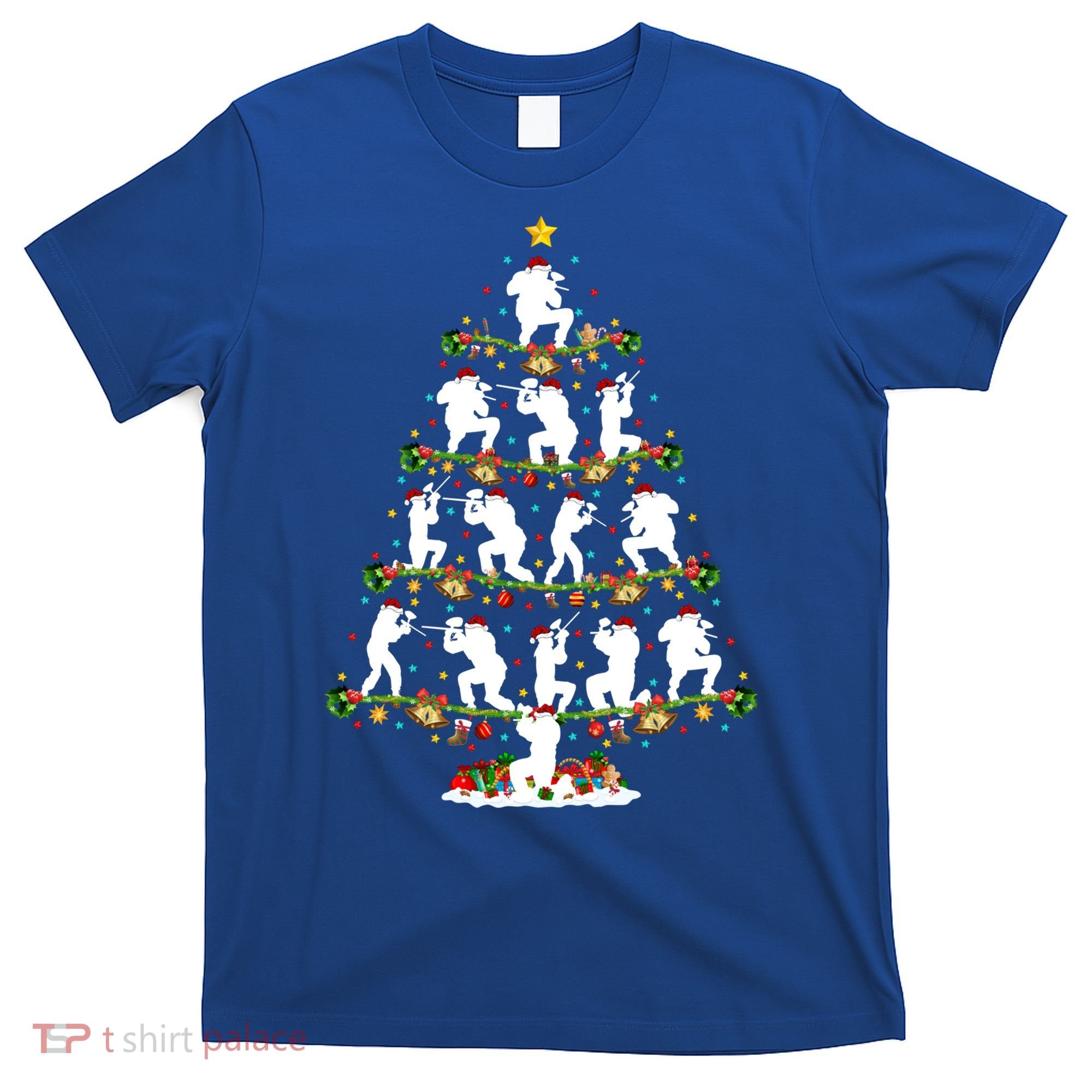 Paintball Lover Xmas Santa Paintball Player Christmas Tree Funny Gift T-Shirt