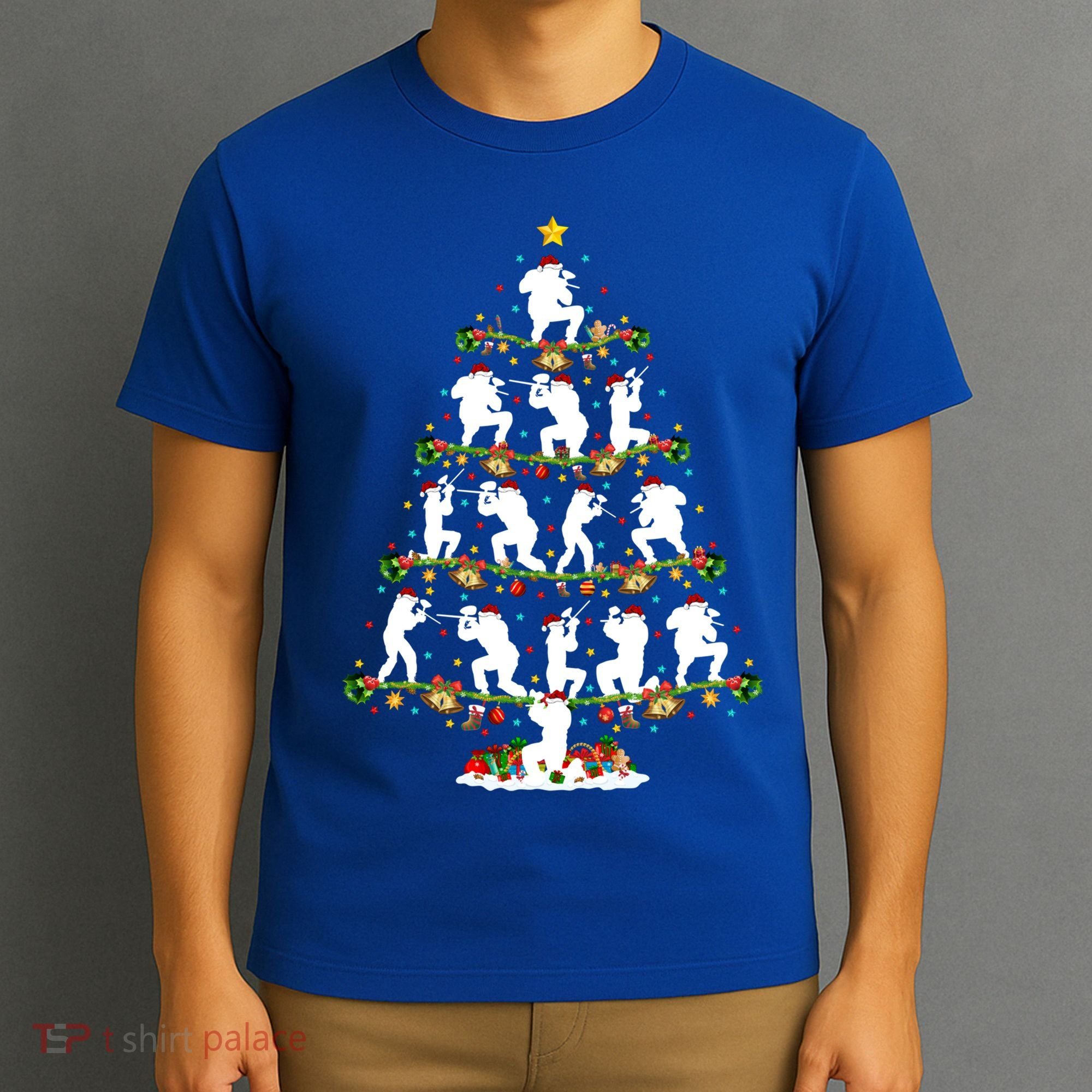 Paintball Lover Xmas Santa Paintball Player Christmas Tree Funny Gift T-Shirt