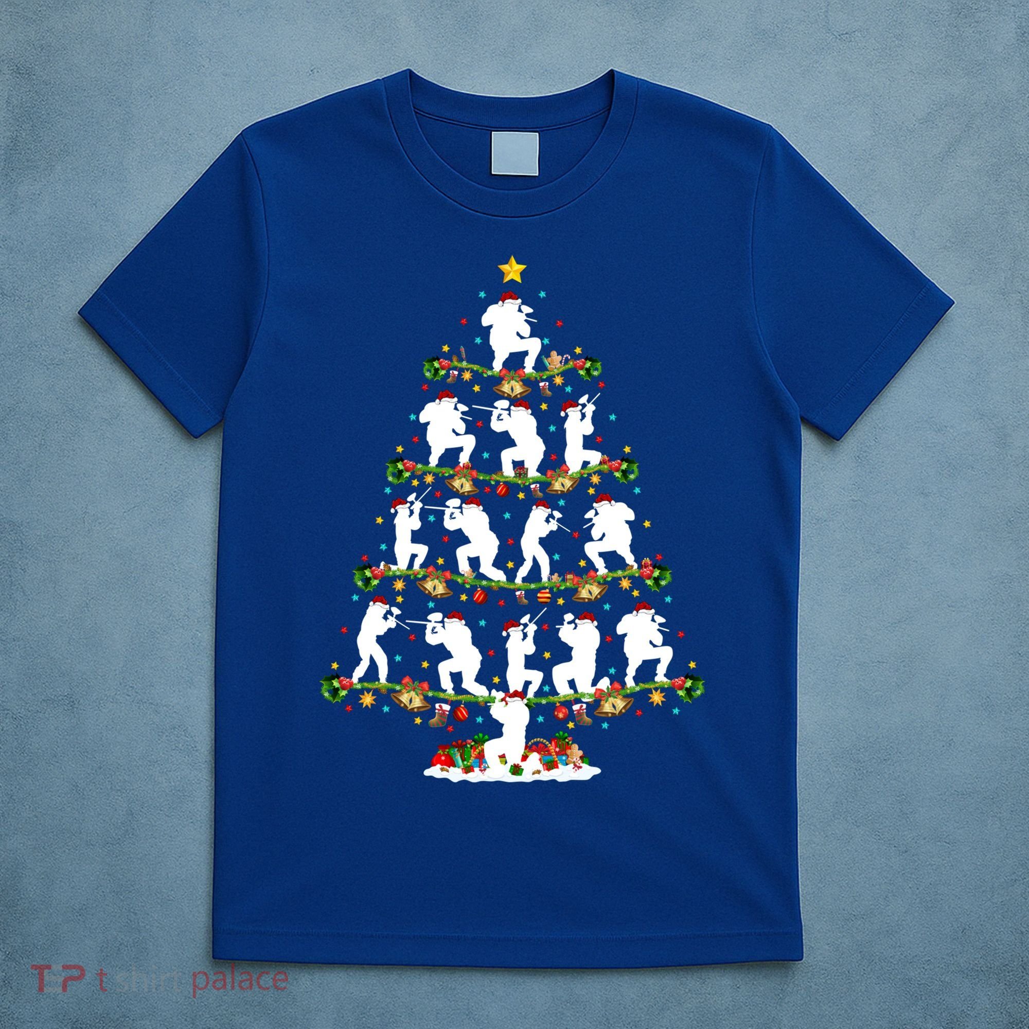 Paintball Lover Xmas Santa Paintball Player Christmas Tree Funny Gift T-Shirt