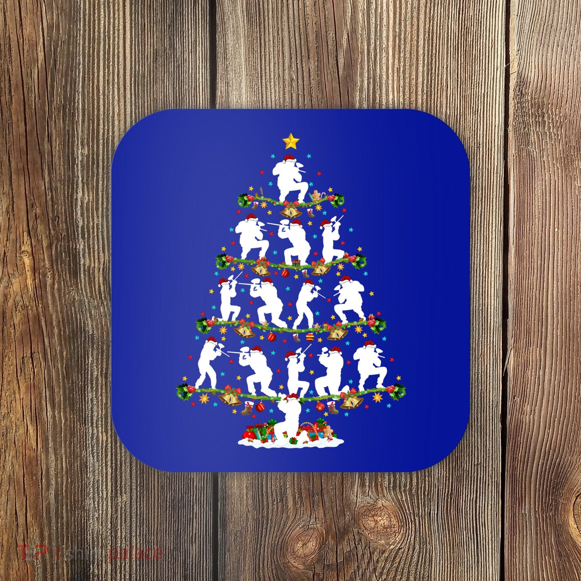 Paintball Lover Xmas Santa Paintball Player Christmas Tree Funny Gift Coaster