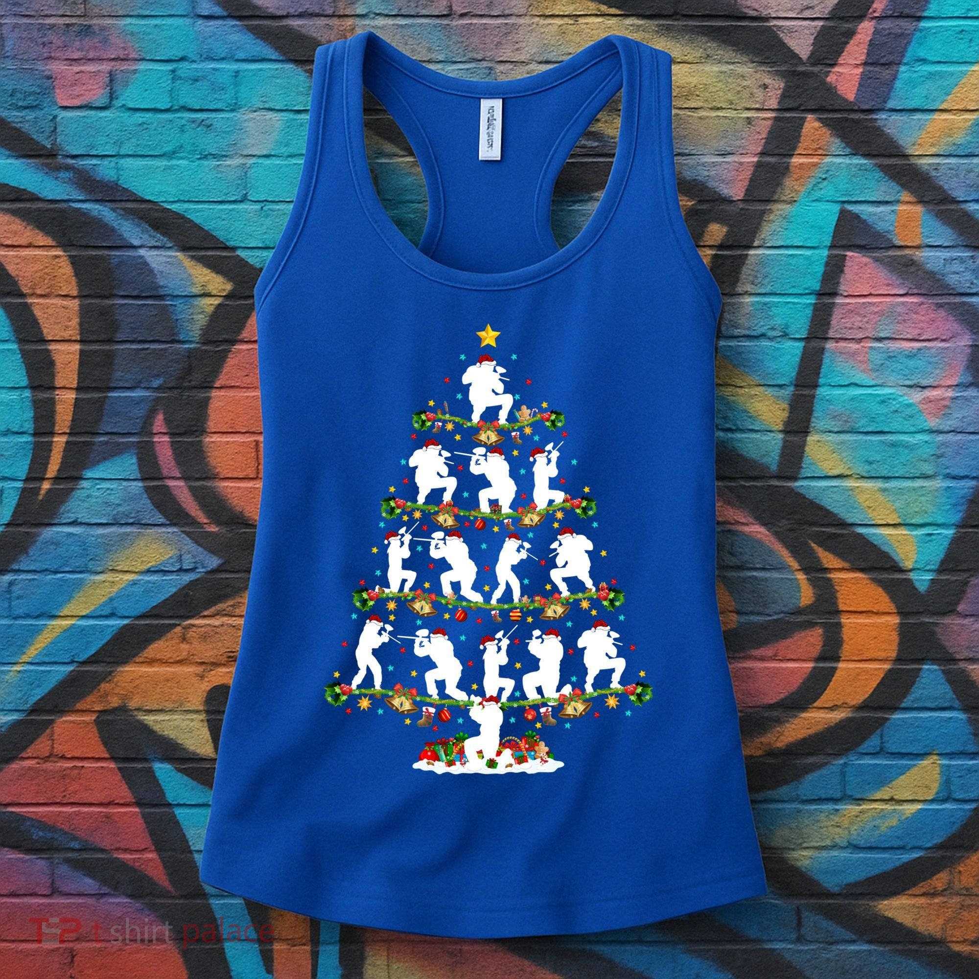 Paintball Lover Xmas Santa Paintball Player Christmas Tree Funny Gift Women's Tank Top