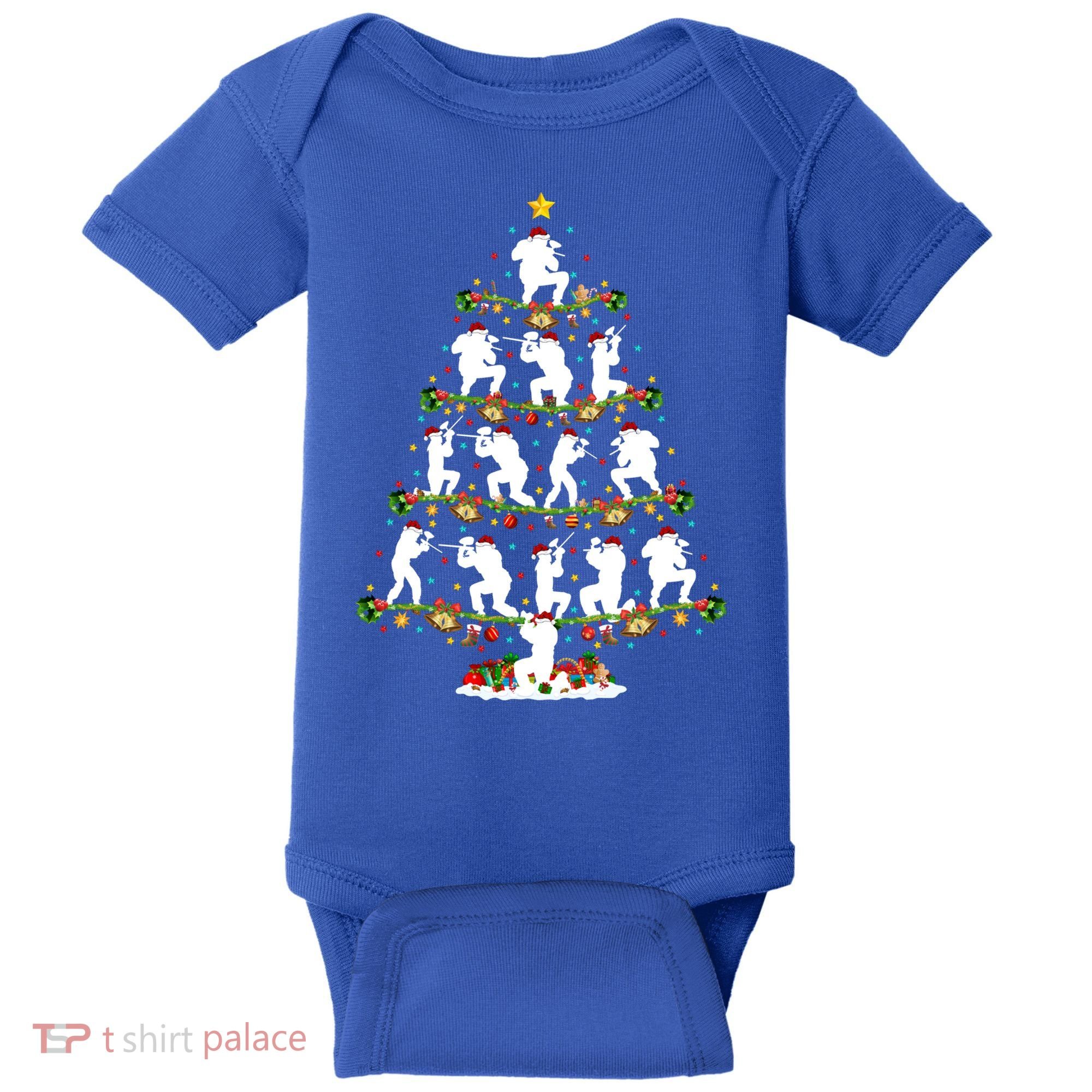 Paintball Lover Xmas Santa Paintball Player Christmas Tree Funny Gift Baby Bodysuit