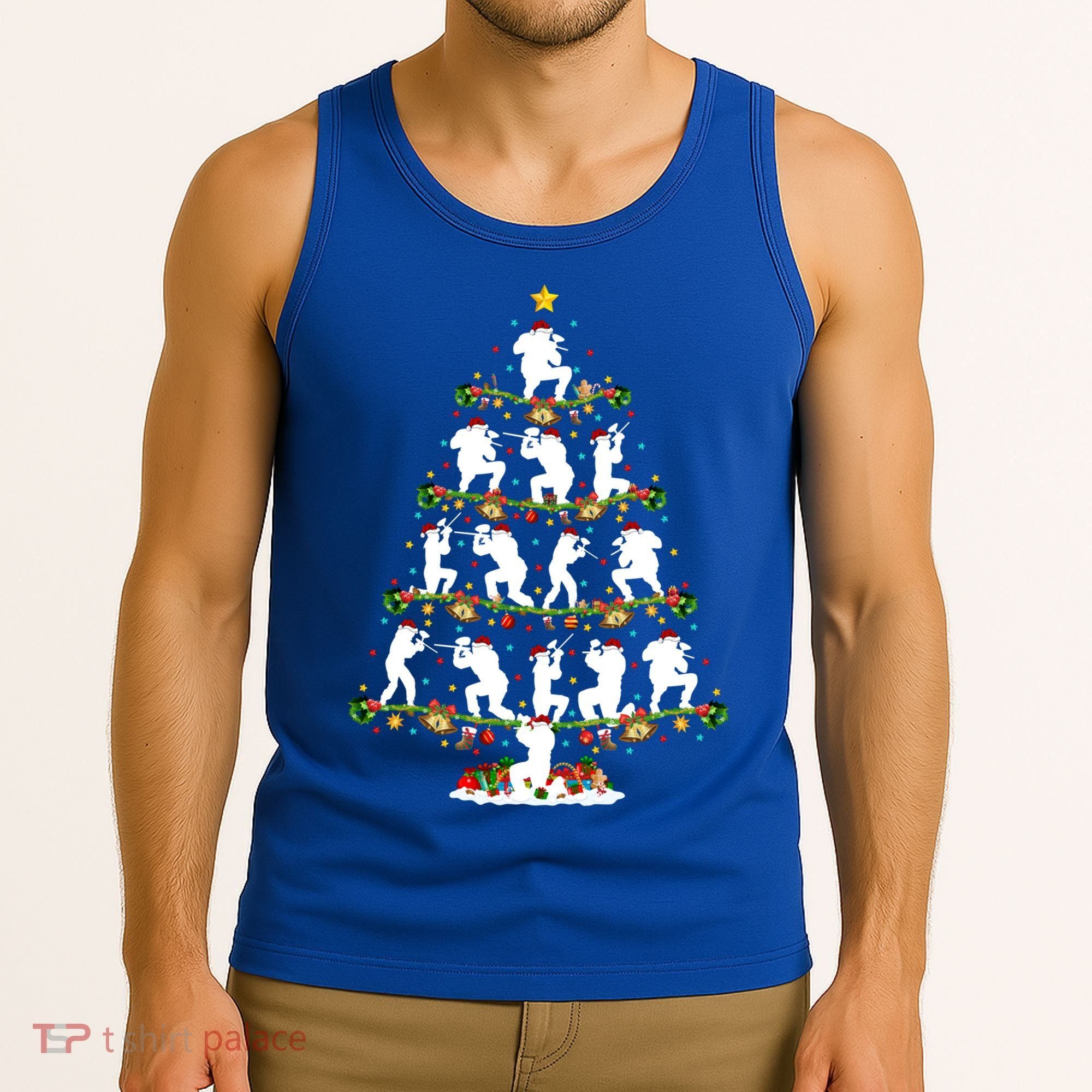 Paintball Lover Xmas Santa Paintball Player Christmas Tree Funny Gift Tank Top