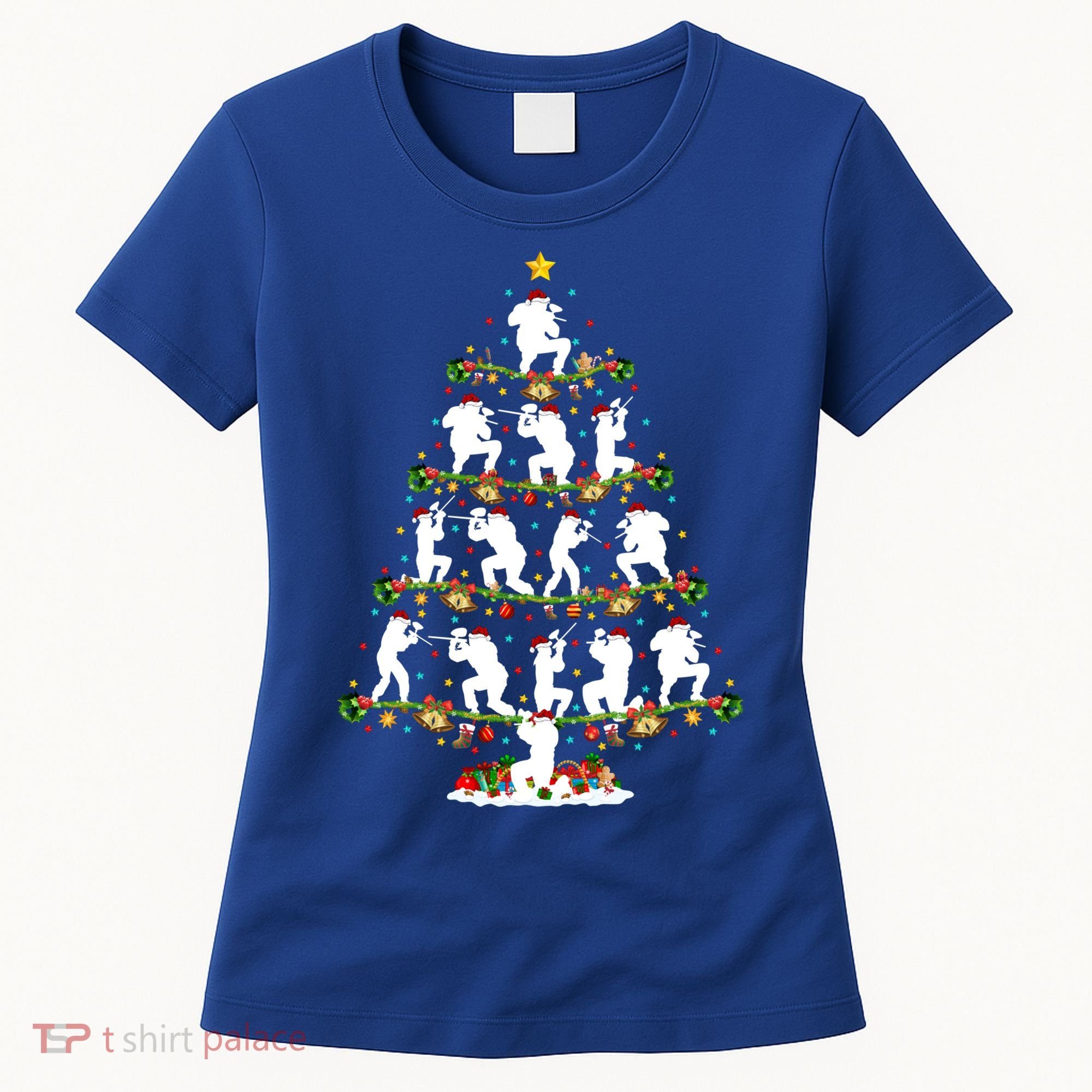 Paintball Lover Xmas Santa Paintball Player Christmas Tree Funny Gift Women's T-Shirt