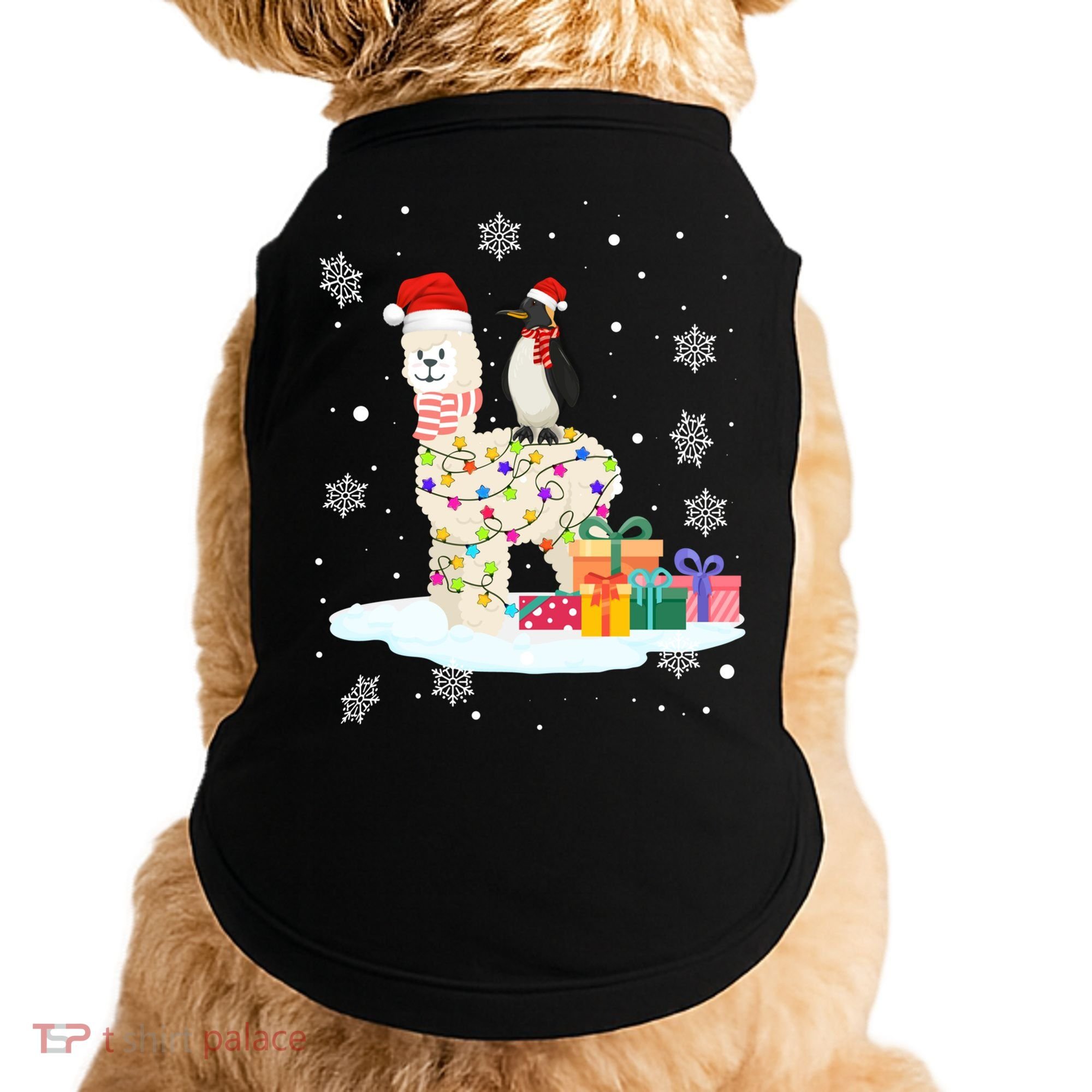 Penguins Lover Xmas Lighting Penguin Riding Llama Christmas Funny Gift Doggie Tank