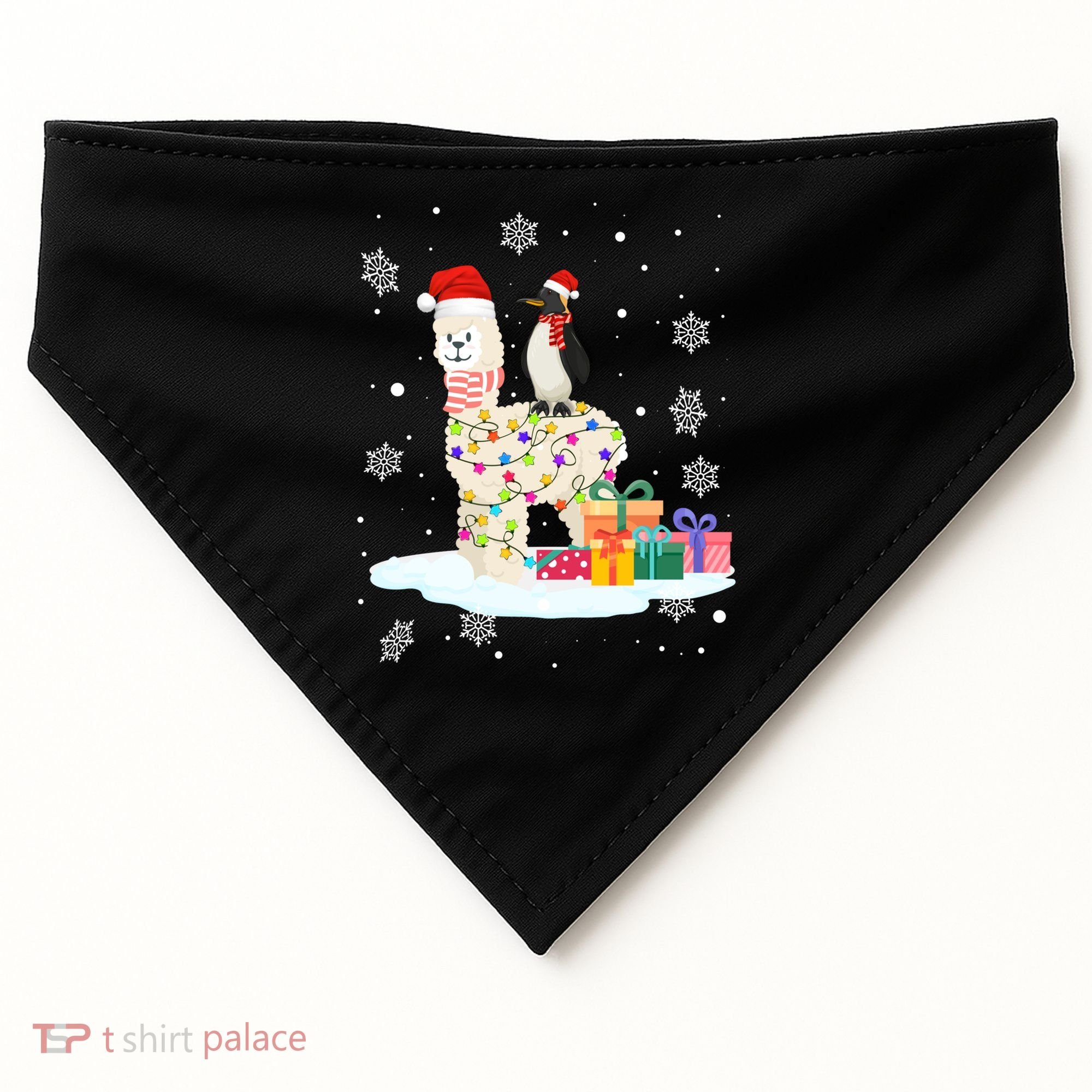 Penguins Lover Xmas Lighting Penguin Riding Llama Christmas Funny Gift USA-Made Doggie Bandana